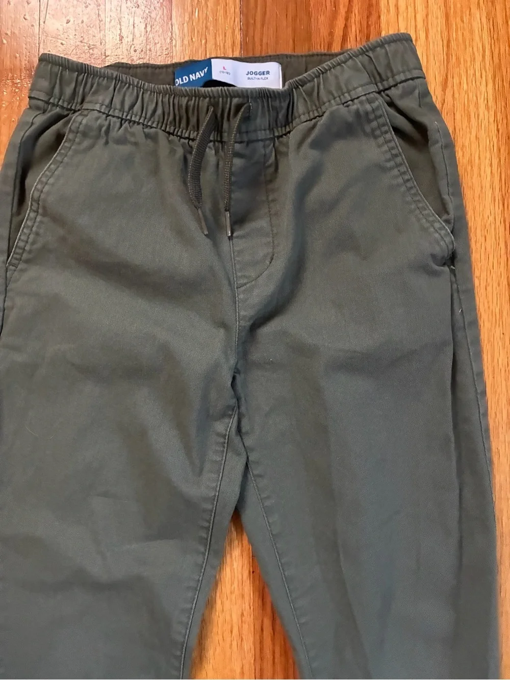 Old Navy Khaki Green Stretch Waist Straight Chino Jogger Pants Boy’s L 10/12